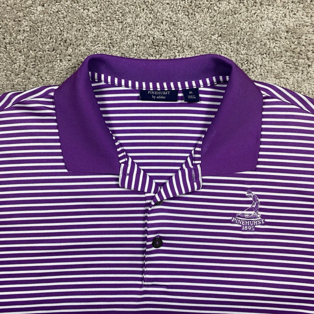 Adidas Pinehurst 1895 Mens XL Purple White Striped Golf Polo Shirt‎ Short Sleeve
